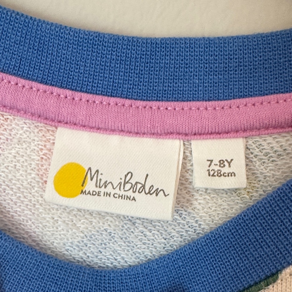 Mini Boden Cream Dress with Multicolor Dinosaur Print (blue, green, red, yellow) - Picture 4 of 8